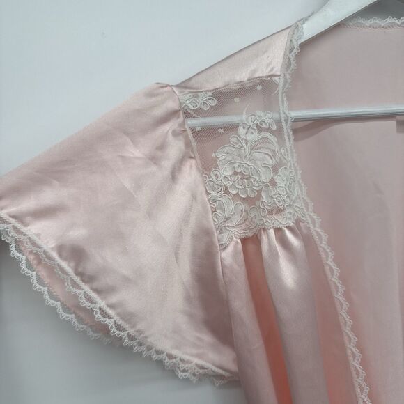 Indulgence Vintage Pink Satin Lace Robe Size Small Coquette - Picture 6 of 10